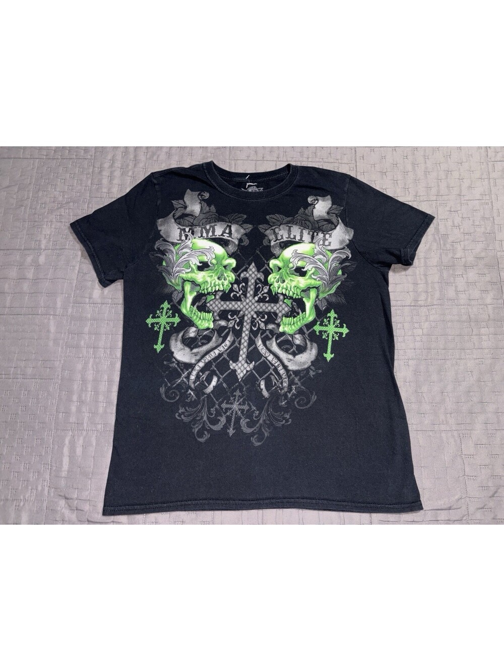 Vintage MMA Elite Skull Gothic Cross Medium Grunge Punk T Shirt
